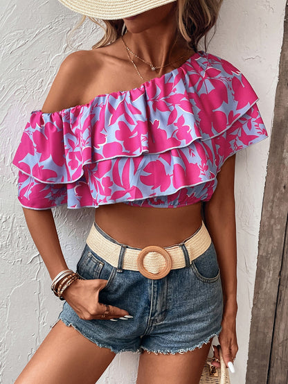 Layered One Shoulder Cropped Blouse-Teresa&#39;s Fashionista LLC