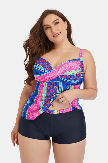 Plus Size Printed Crisscross Cutout Two-Piece Swim Set-Teresa&#39;s Fashionista LLC