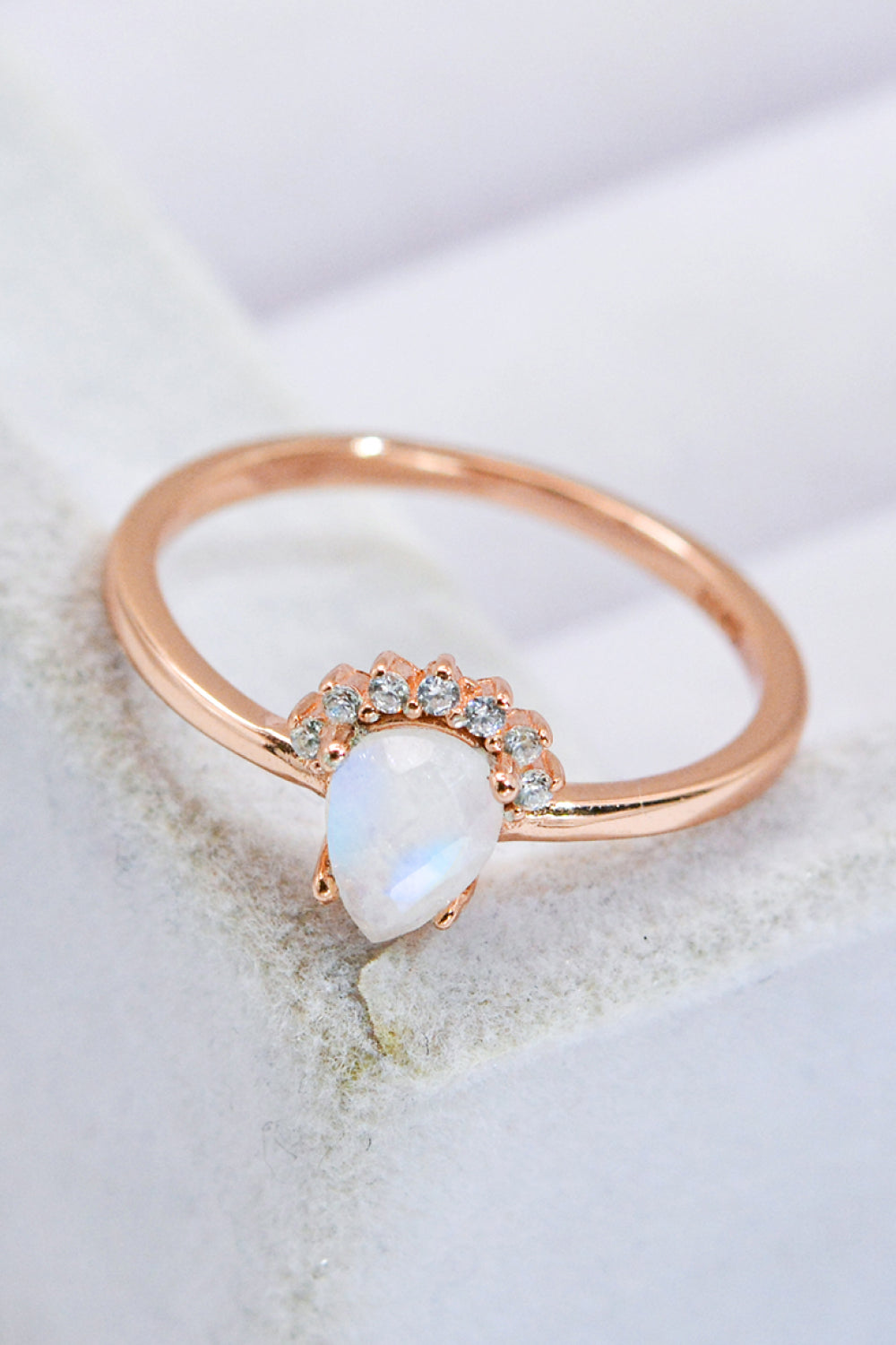 18K Rose Gold-Plated Pear Shape Natural Moonstone Ring-Teresa&#39;s Fashionista LLC