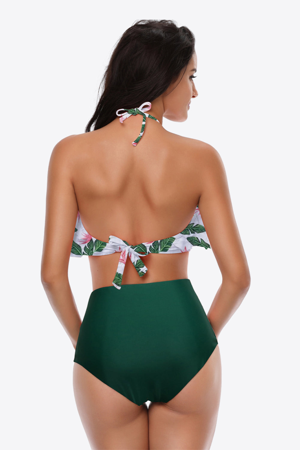 Two-Tone Ruffled Halter Neck Two-Piece Swimsuit-Teresa&#39;s Fashionista LLC