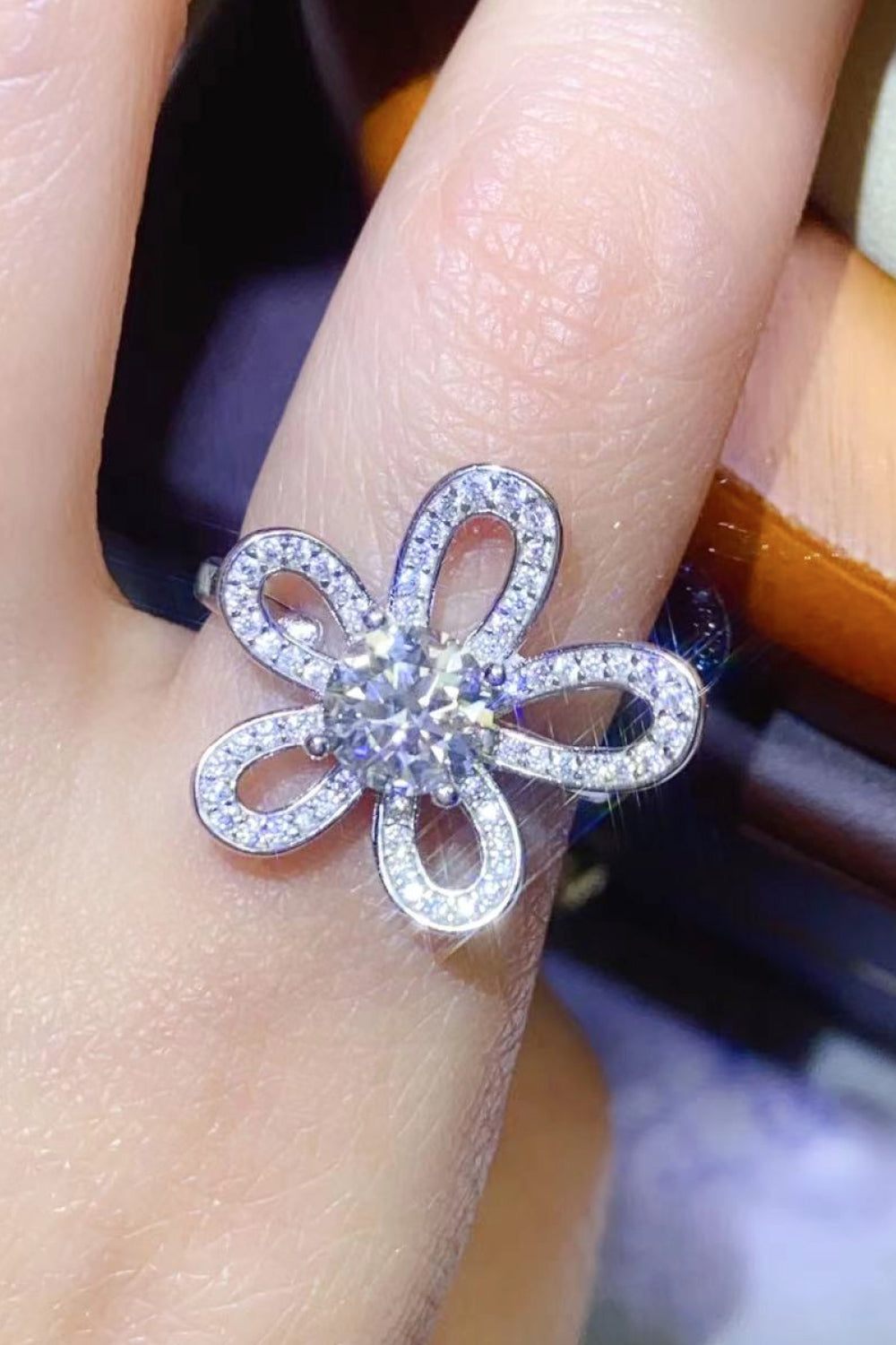 1 Carat Moissanite Flower-Shape Open Ring-Teresa&#39;s Fashionista LLC