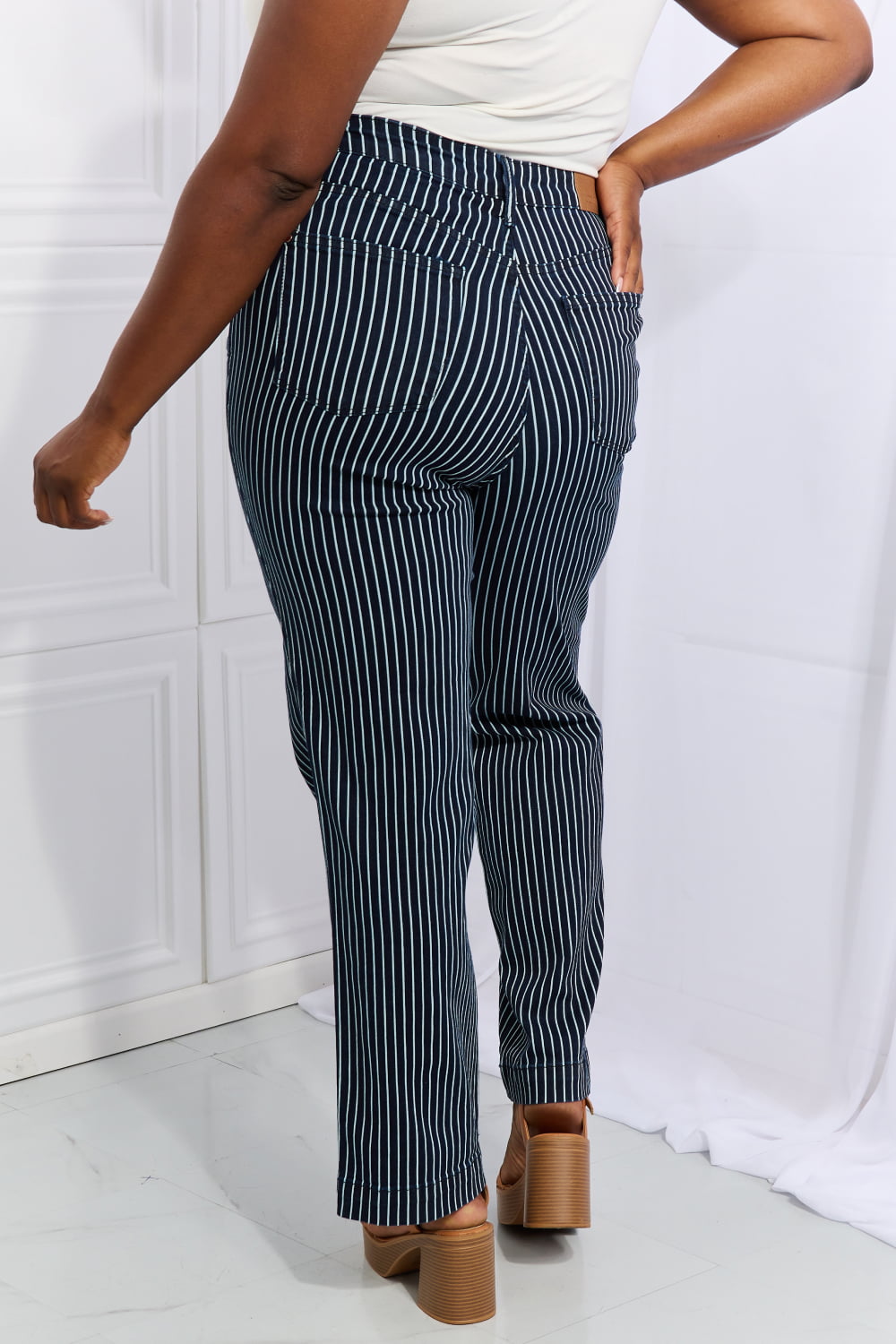 Judy Blue Cassidy Full Size High Waisted Tummy Control Striped Straight Jeans-Teresa&#39;s Fashionista LLC