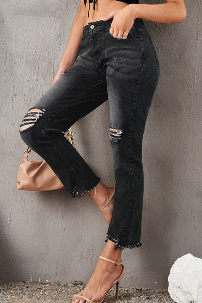 Stylish Distressed Cropped Jeans-Teresa&#39;s Fashionista LLC