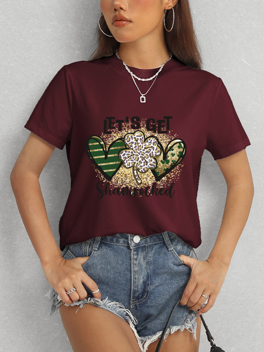 Lucky Clover Round Neck Short Sleeve T-Shirt-Teresa&#39;s Fashionista LLC