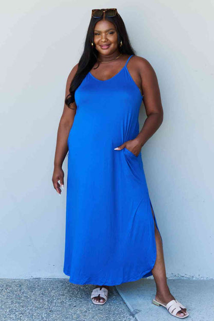 Ninexis Good Energy Full Size Cami Side Slit Maxi Dress in Royal Blue-Teresa&#39;s Fashionista LLC