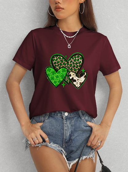 Heart Round Neck Short Sleeve T-Shirt-Teresa&#39;s Fashionista LLC