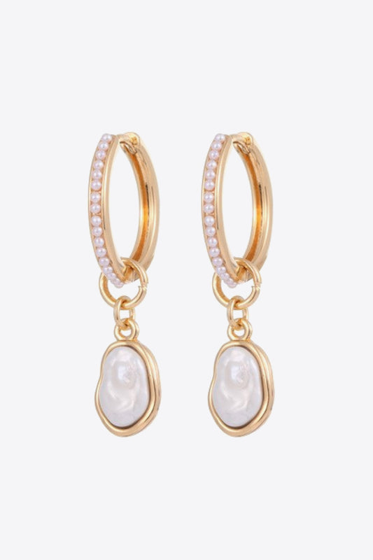 Pearl Huggie Drop Earrings-Teresa&#39;s Fashionista LLC