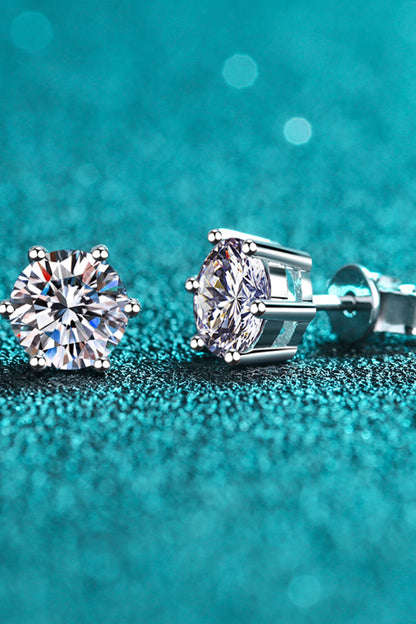 925 Sterling Silver 6-Prong 2 Carat Moissanite Stud Earrings-Teresa&#39;s Fashionista LLC