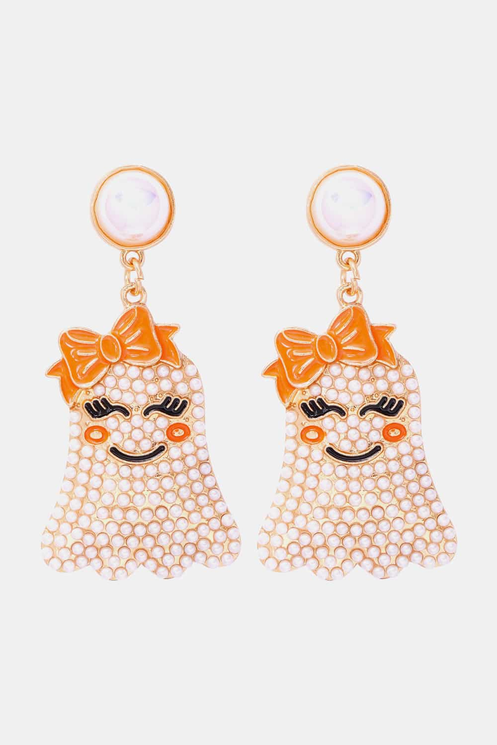 Smiling Ghost Shape Synthetic Pearl Earrings-Teresa&#39;s Fashionista LLC