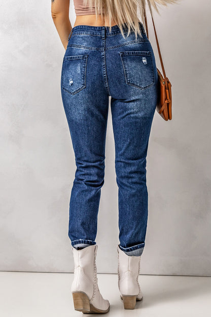 Distressed High Waist Jeans with Pockets-Teresa&#39;s Fashionista LLC