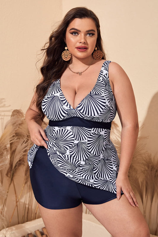 Plus Size Printed Sleeveless Top and Shorts Swim Set-Teresa&#39;s Fashionista LLC