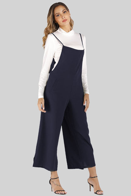 Full Size Cropped Wide Leg Overalls with Pockets-Teresa&#39;s Fashionista LLC