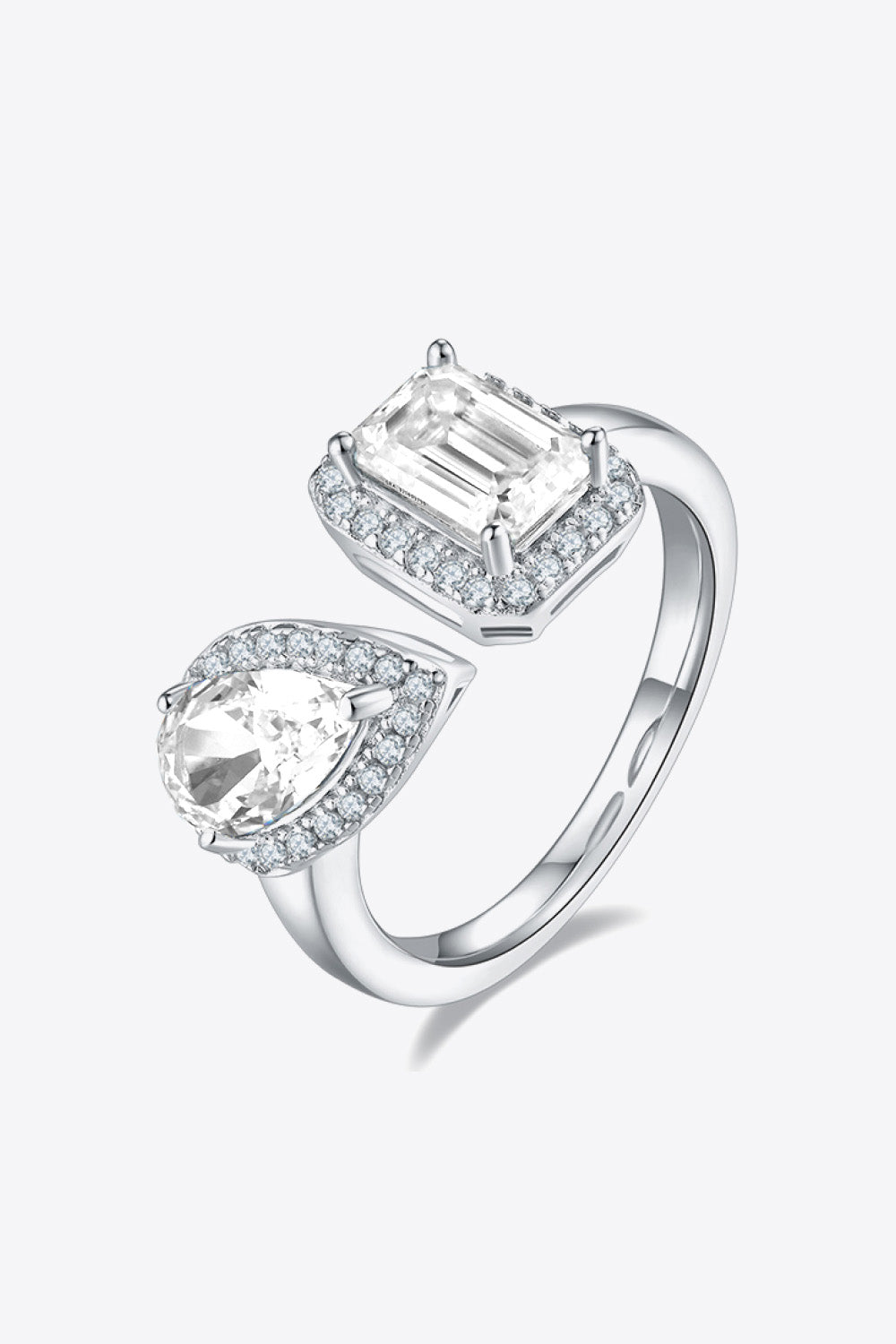 1 Carat Moissanite 925 Sterling Silver Open Ring-Teresa&#39;s Fashionista LLC