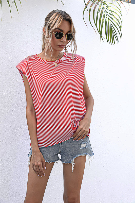 Round Neck Cap Sleeve Tee-Teresa&#39;s Fashionista LLC