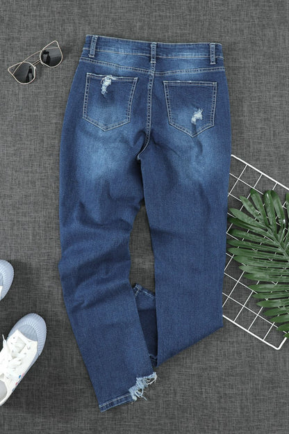 High-Rise Distressed Hem Detail Jeans-Teresa&#39;s Fashionista LLC