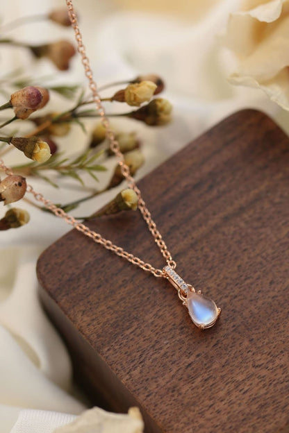 High Quality Natural Moonstone Teardrop Pendant 925 Sterling Silver Necklace-Teresa&#39;s Fashionista LLC