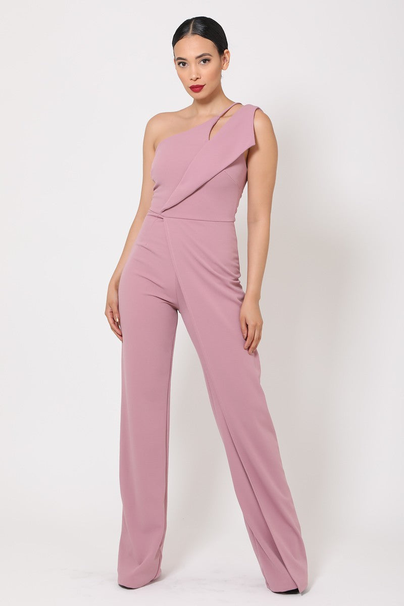 One Shoulder Jumpsuit W/ Small Opening-Teresa&#39;s Fashionista LLC