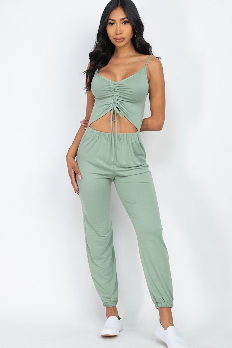 Front Ruched With Adjustable String Cami Casual/summer Jumpsuit-Teresa&#39;s Fashionista LLC