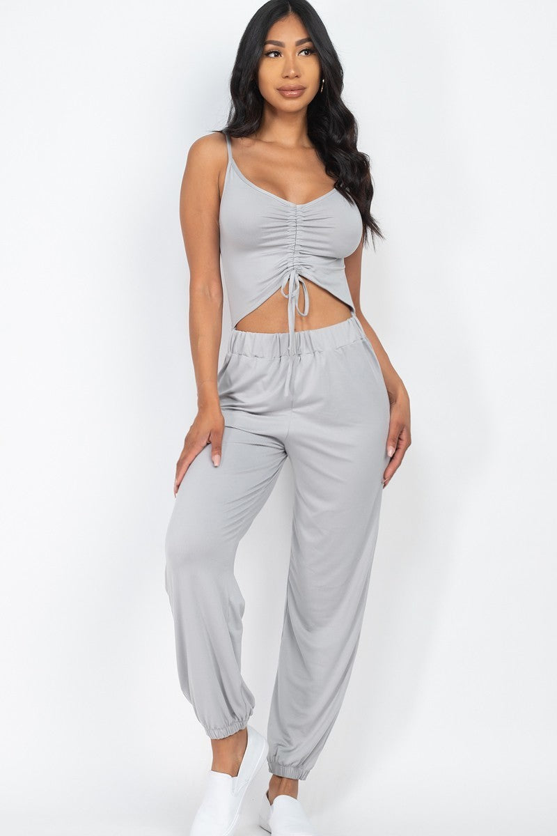 Front Ruched With Adjustable String Cami Casual/summer Jumpsuit-Teresa&#39;s Fashionista LLC