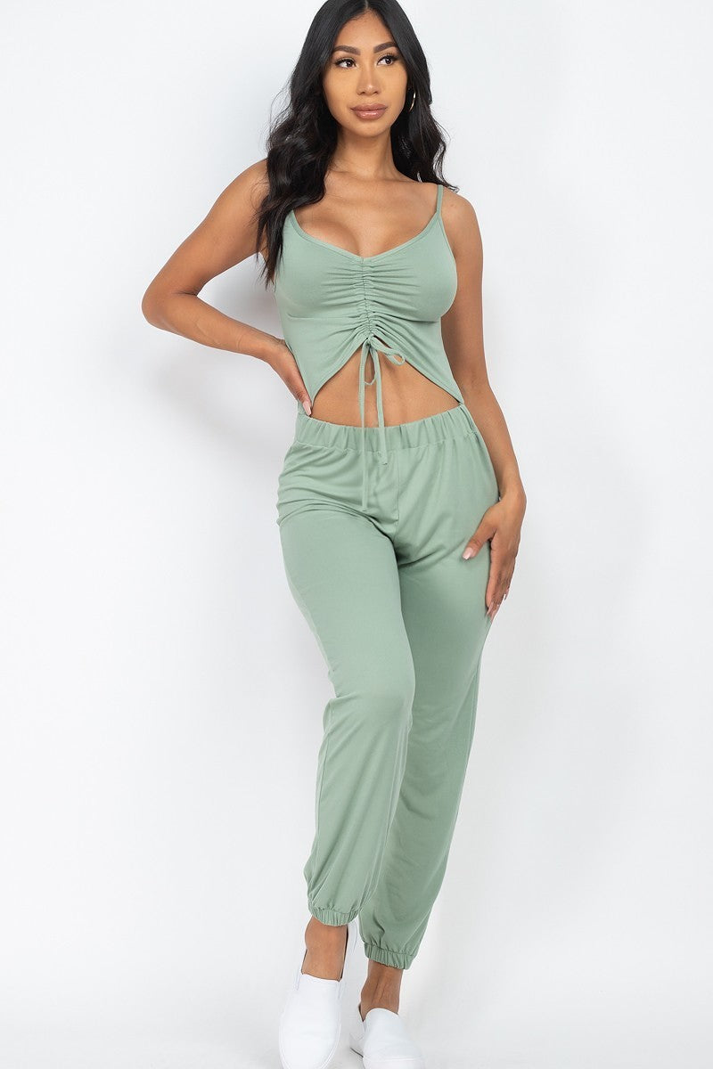 Front Ruched With Adjustable String Cami Casual/summer Jumpsuit-Teresa&#39;s Fashionista LLC