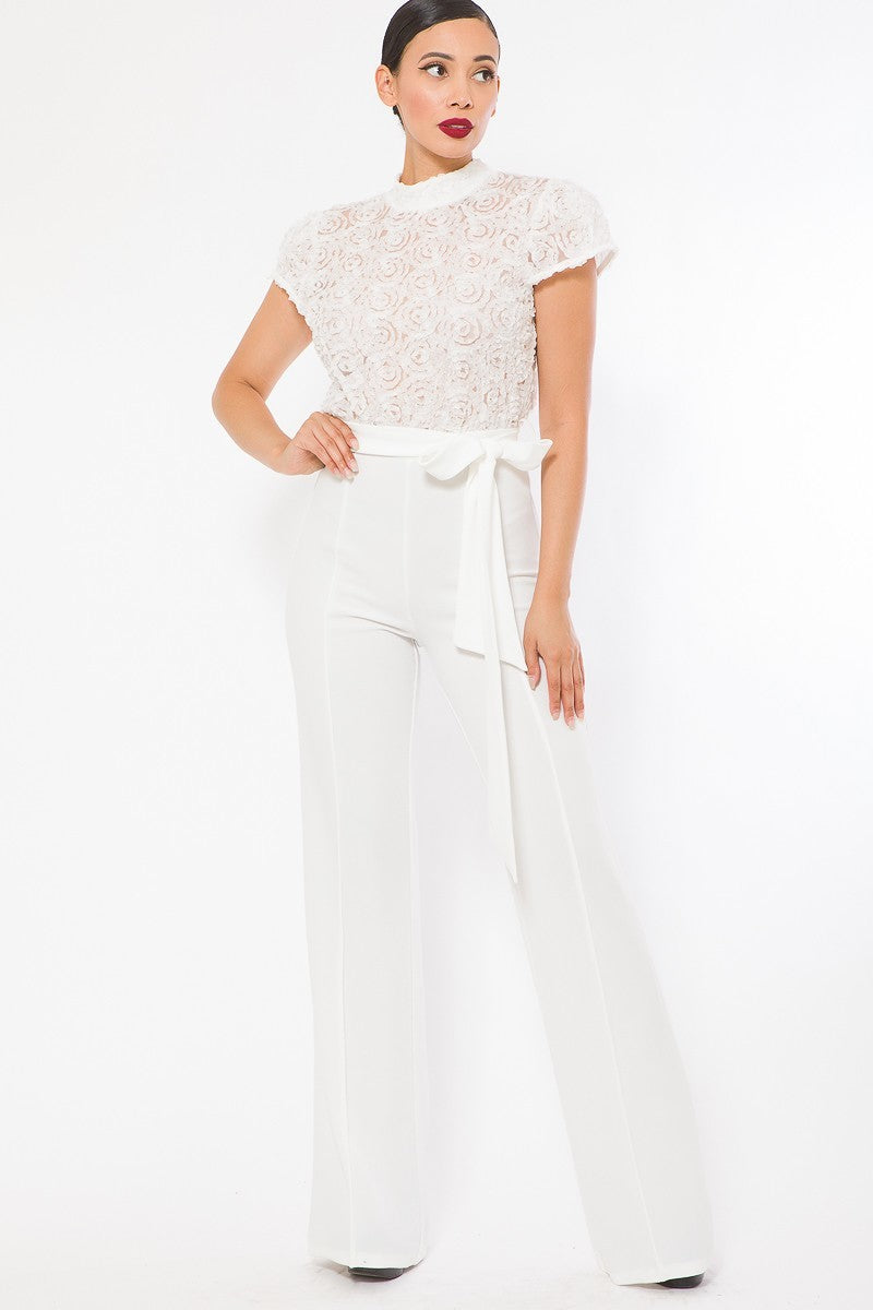 Flower Lace Top Detailed Fashion Jumpsuit-Teresa&#39;s Fashionista LLC