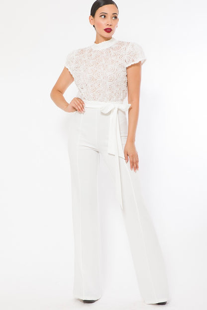 Flower Lace Top Detailed Fashion Jumpsuit-Teresa&#39;s Fashionista LLC