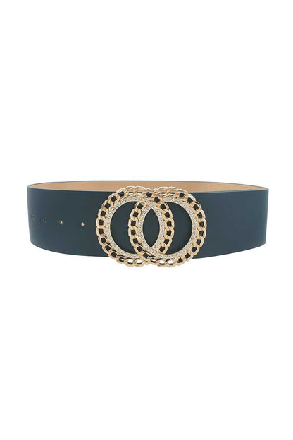 Double Circle Chain And Rhinestone Trim Design Belt-Teresa&#39;s Fashionista LLC