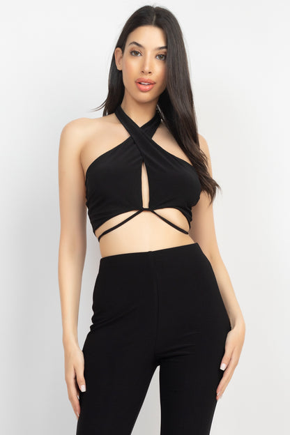 Solid Halter Top And Elastic Leggings Set-Teresa&#39;s Fashionista LLC