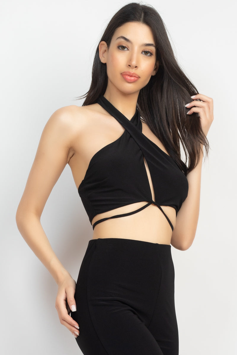 Solid Halter Top And Elastic Leggings Set-Teresa&#39;s Fashionista LLC