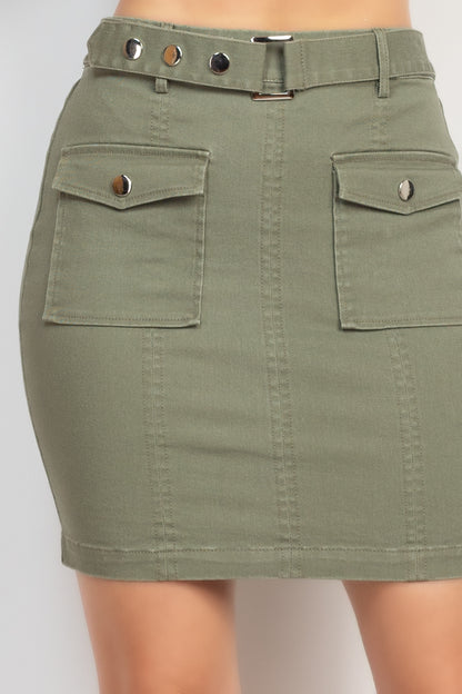 Belted Pocket Solid Mini Skirt-Teresa&#39;s Fashionista LLC