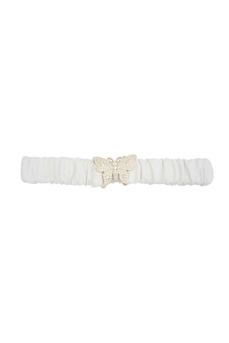 Rhinestone Pave Butterfly Ruched Elastic Back Belt-Teresa&#39;s Fashionista LLC