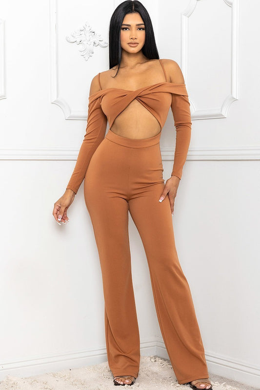 Open Shoulder Cutout Detail Jumpsuit-Teresa&#39;s Fashionista LLC