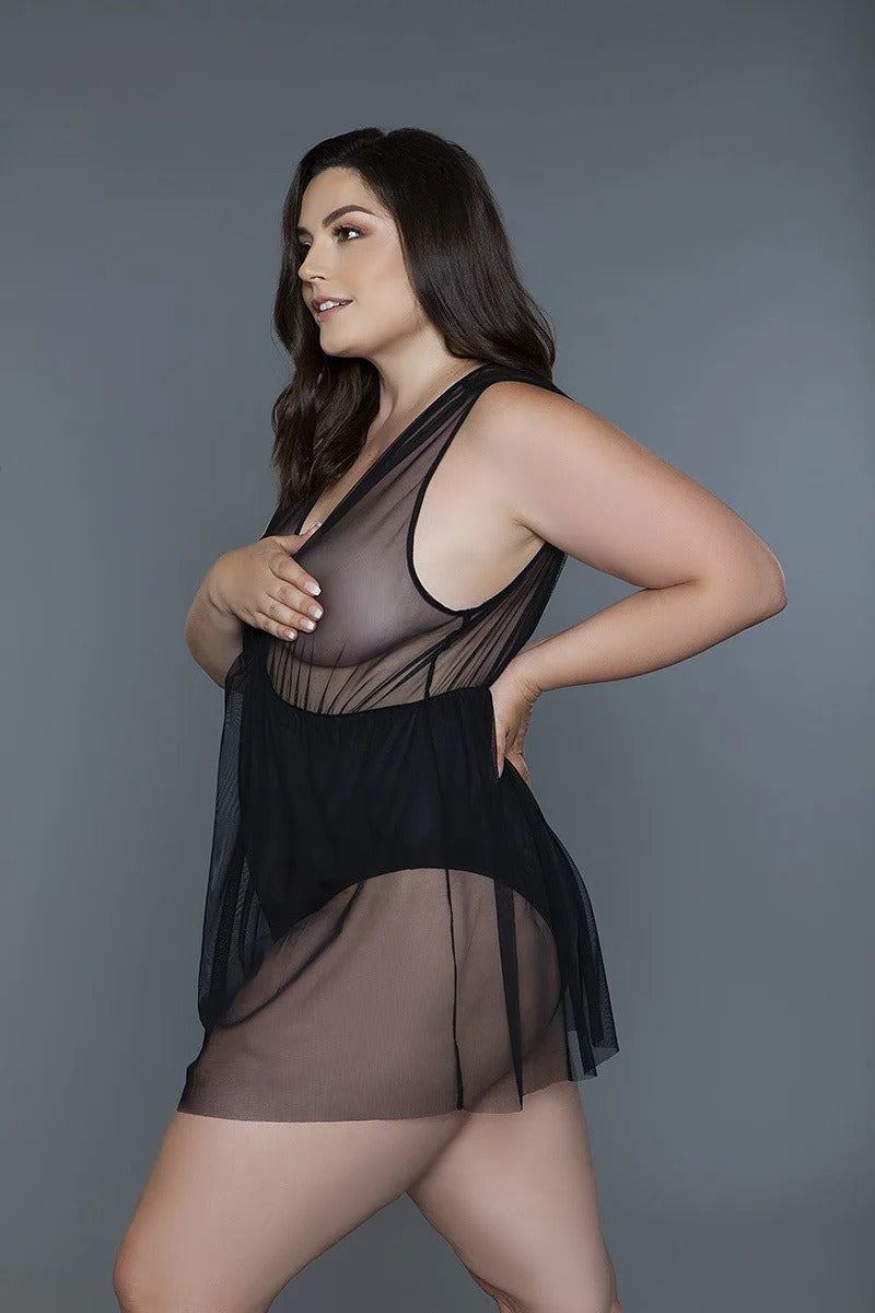 1 Pc Deep V-neck Mesh Babydoll-Teresa&#39;s Fashionista LLC