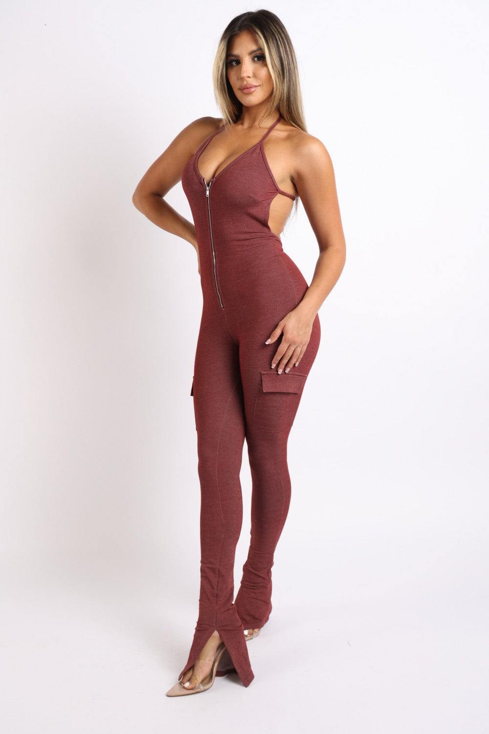 Cargo pocket halter jumpsuit-Teresa&#39;s Fashionista LLC