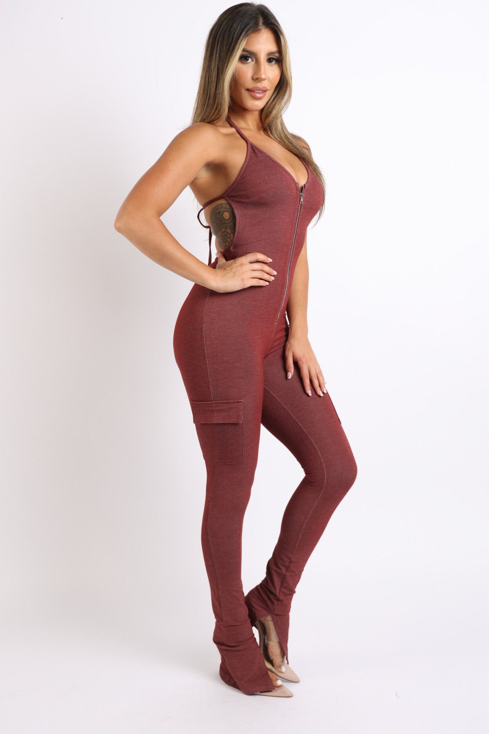 Cargo pocket halter jumpsuit-Teresa&#39;s Fashionista LLC