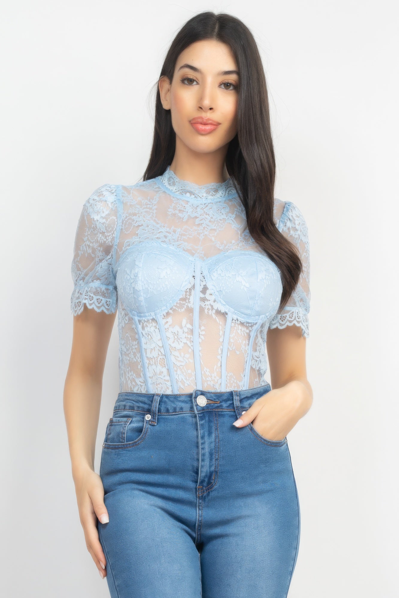 Floral Lace Corset Keyhole Bodysuit-Teresa&#39;s Fashionista LLC