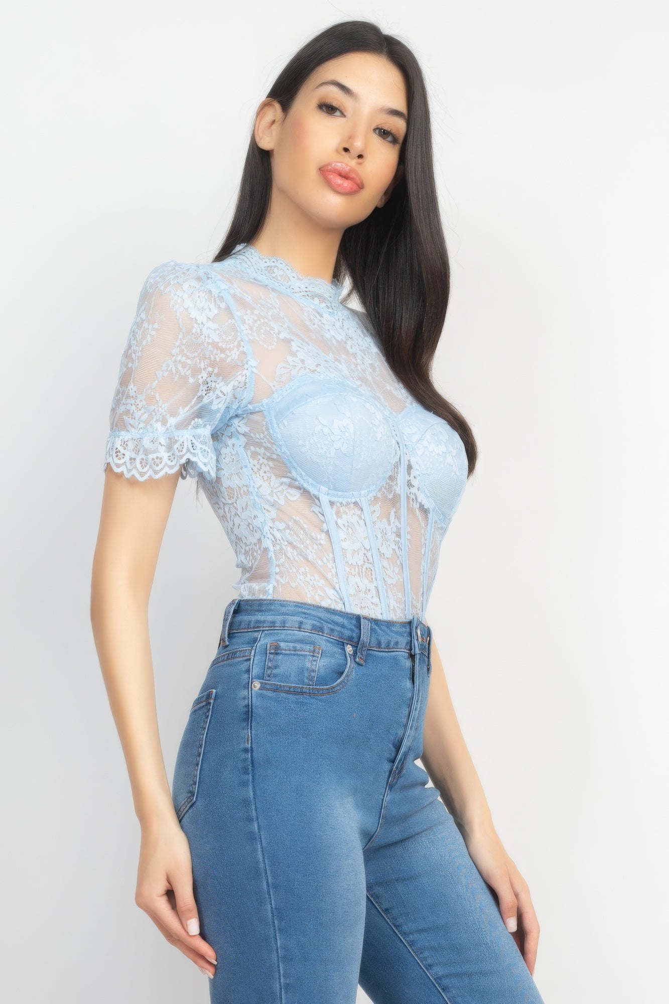 Floral Lace Corset Keyhole Bodysuit-Teresa&#39;s Fashionista LLC