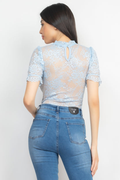 Floral Lace Corset Keyhole Bodysuit-Teresa&#39;s Fashionista LLC