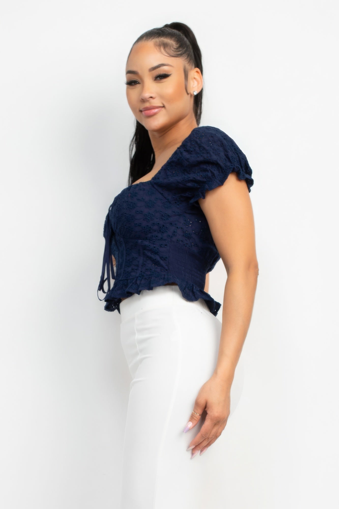 Eyelet Embroidered Smock Top-Teresa&#39;s Fashionista LLC