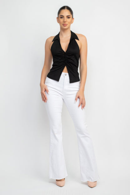 Collared Halter Open Back Top-Teresa&#39;s Fashionista LLC