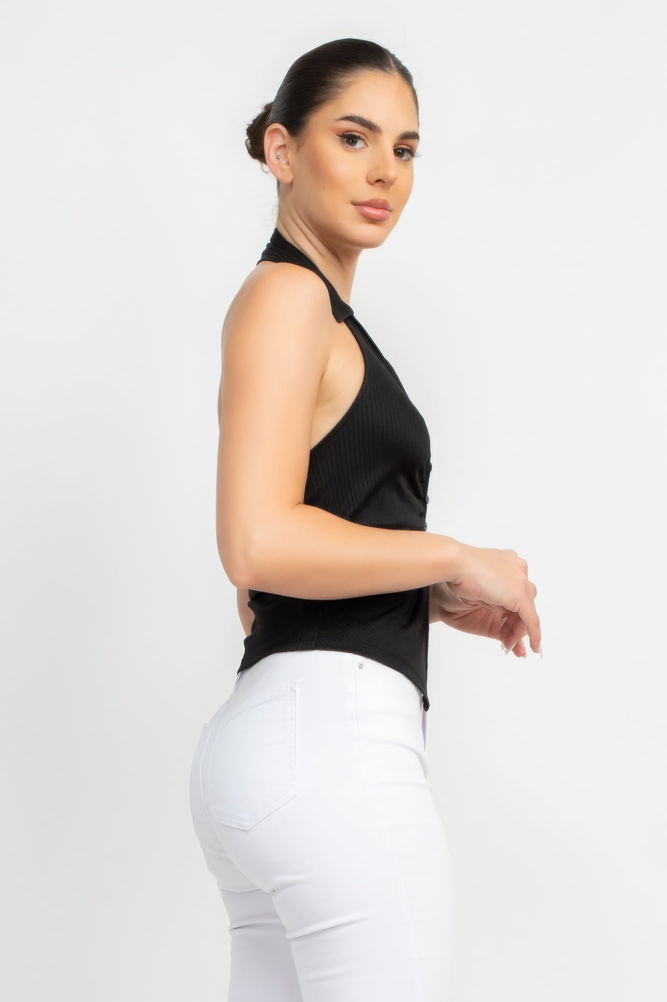 Collared Halter Open Back Top-Teresa&#39;s Fashionista LLC