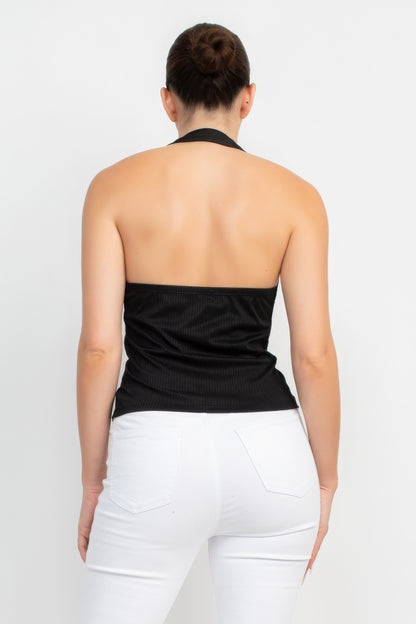 Collared Halter Open Back Top-Teresa&#39;s Fashionista LLC