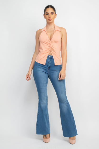 Collared Halter Open Back Top-Teresa&#39;s Fashionista LLC