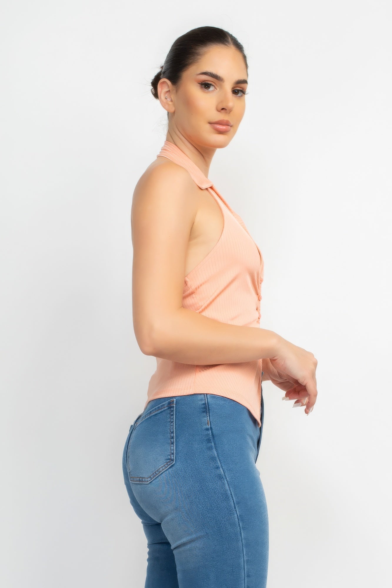 Collared Halter Open Back Top-Teresa&#39;s Fashionista LLC