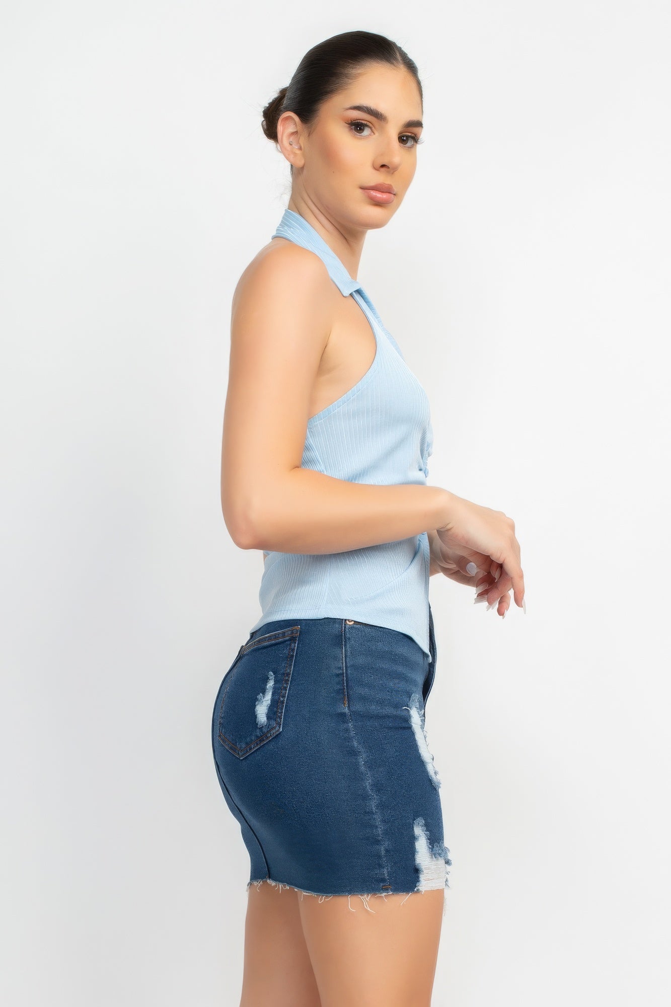 Collared Halter Open Back Top-Teresa&#39;s Fashionista LLC