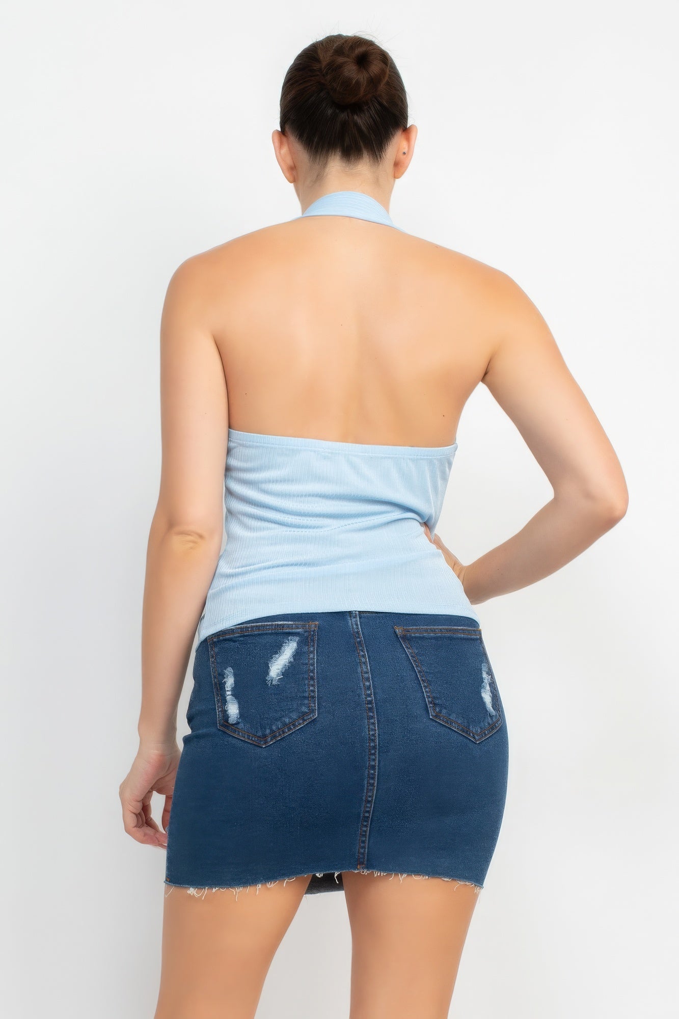 Collared Halter Open Back Top-Teresa&#39;s Fashionista LLC