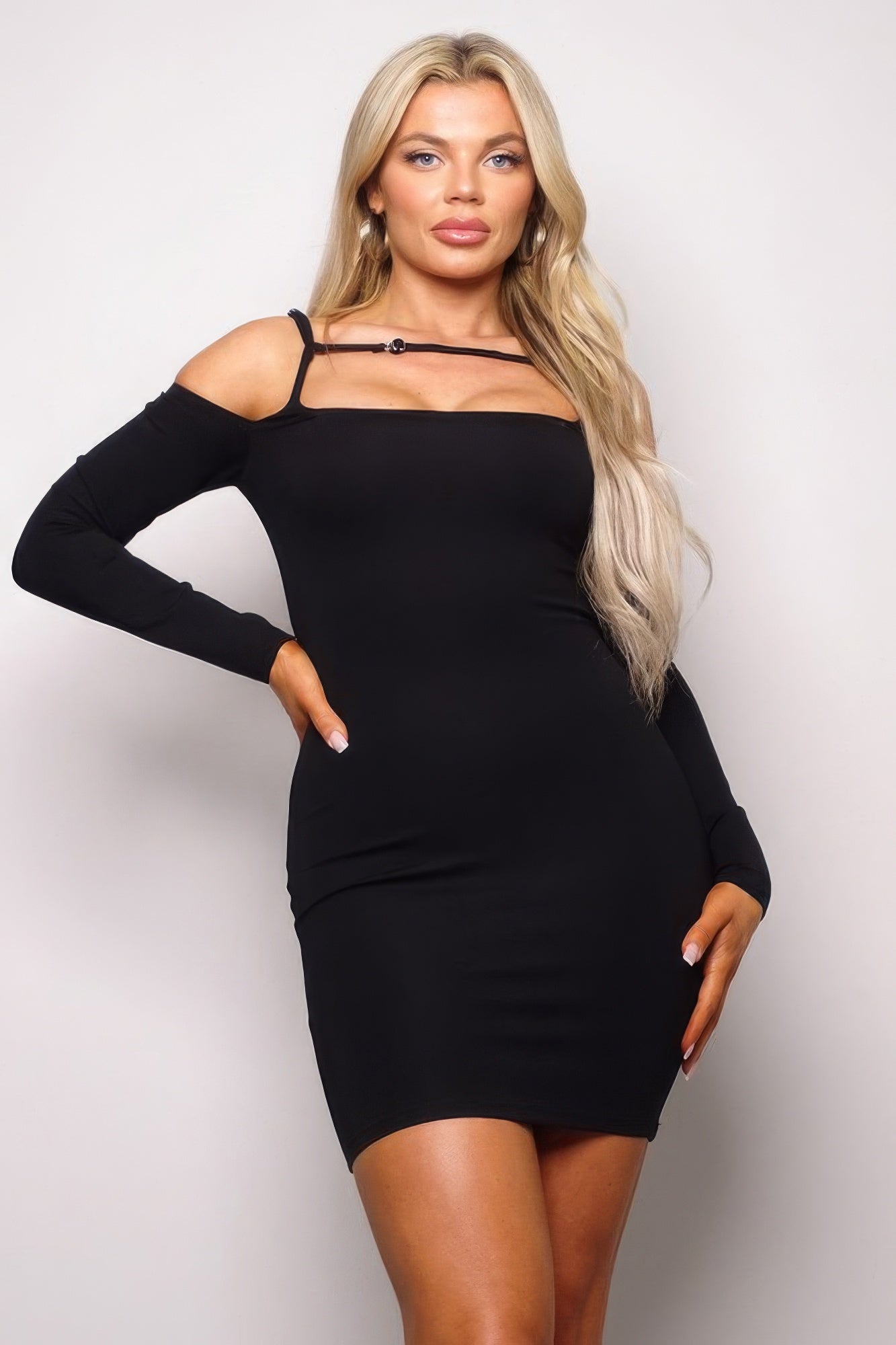 Long Sleeve Cuff Front Strap Mini Dress-Teresa&#39;s Fashionista LLC