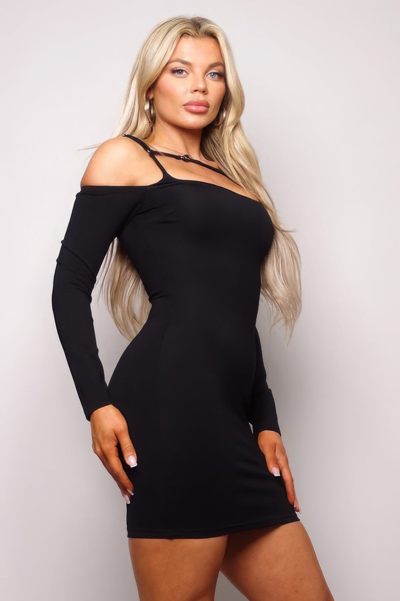 Long Sleeve Cuff Front Strap Mini Dress-Teresa&#39;s Fashionista LLC