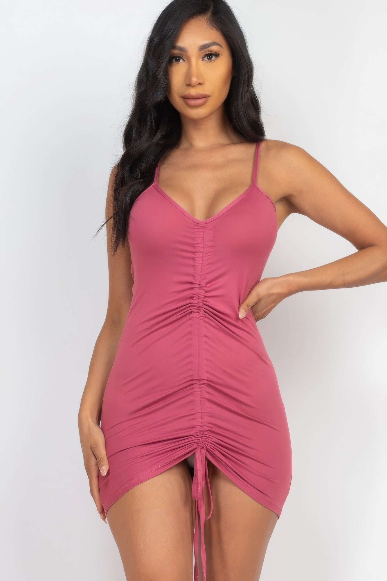 Adjustable Ruched Front Detail Mini Dress-Teresa&#39;s Fashionista LLC