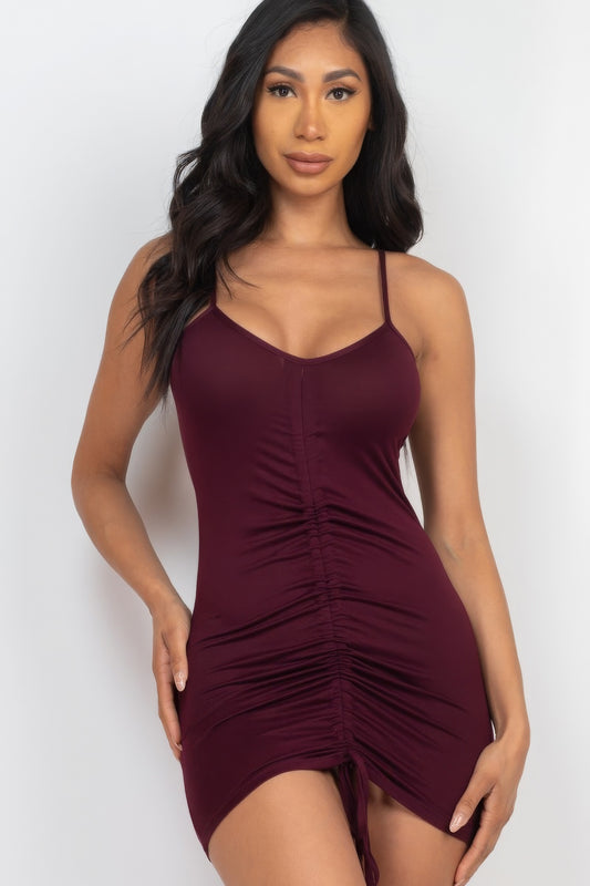 Adjustable Ruched Front Detail Mini Dress-Teresa&#39;s Fashionista LLC